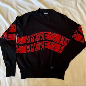 Desigual Amore graphic print black and red sweater